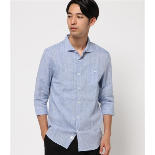 TETE HOMME(テットオム)の定価9504円  テットオム  五分袖 リネンシャツ ブルー サックス Sサイズ メンズのトップス(シャツ)の商品写真