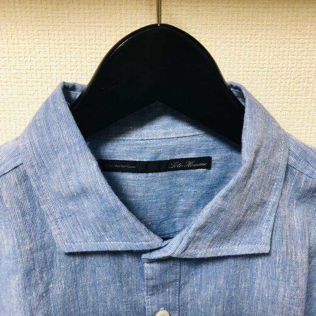 TETE HOMME(テットオム)の定価9504円  テットオム  五分袖 リネンシャツ ブルー サックス Sサイズ メンズのトップス(シャツ)の商品写真