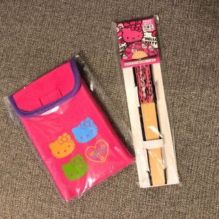 サンリオ(サンリオ)のハローキティ ポーチ 扇子 セット グッズ ピンク(キャラクターグッズ)