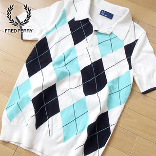 フレッドペリー(FRED PERRY)の美品 Sサイズ フレッドペリー アーガイル柄 半袖ポロシャツ(ポロシャツ)