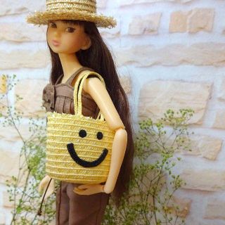 カゴバッグ ニコちゃんLナチュラル リカちゃん momoko ブライスに(その他)