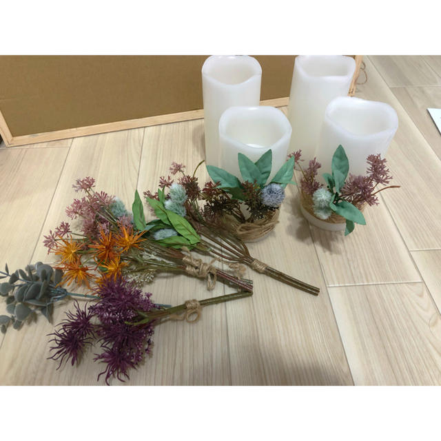 キャンドルと造花のセット ハンドメイドのインテリア/家具(アロマ/キャンドル)の商品写真
