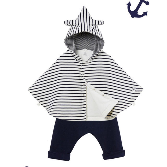 PETIT BATEAU(プチバトー)の新品 プチバトー 耳付きマリニエール ケープ キッズ/ベビー/マタニティのベビー服(~85cm)(ジャケット/コート)の商品写真