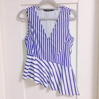 ザラ(ZARA)のZARA ペプラム ボーダー キャミ トップス(カットソー(半袖/袖なし))