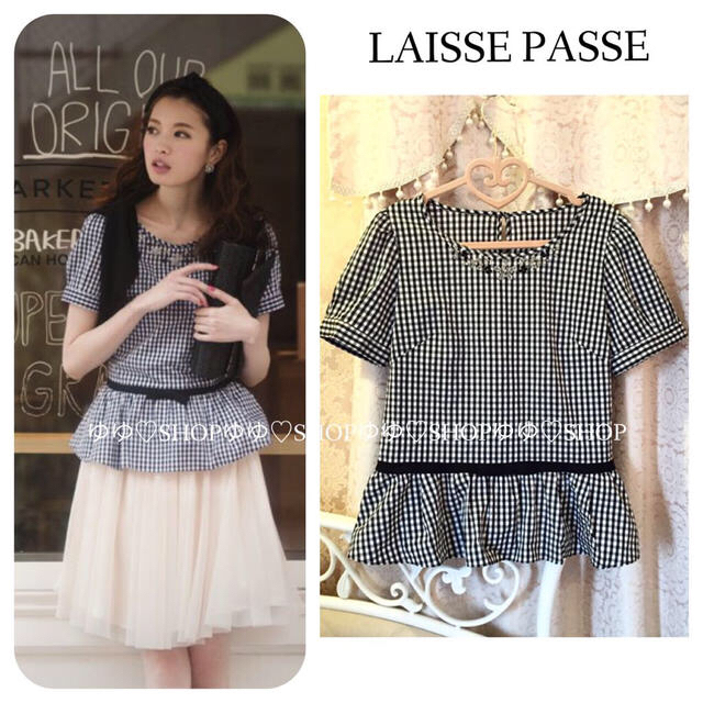 LAISSE PASSE(レッセパッセ)の2014 チェックペプラムリボンブラウス レディースのトップス(シャツ/ブラウス(半袖/袖なし))の商品写真