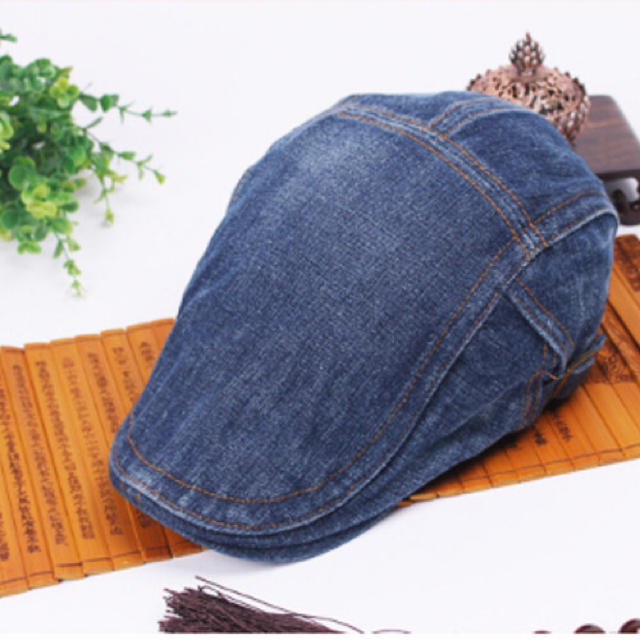 ダークブルー デニム ハンチング 帽子 ユニセックス メンズの帽子(ハンチング/ベレー帽)の商品写真