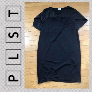 プラステ(PLST)の美品 ★ PLST ブラックワンピース 異素材 サイズ2(ひざ丈ワンピース)