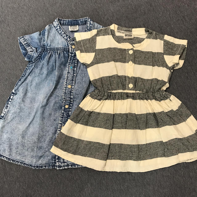 F.O.KIDS(エフオーキッズ)のなちゃ様専用！F.O.KIDS デニム. ボーダーワンピース キッズ/ベビー/マタニティのキッズ服女の子用(90cm~)(ワンピース)の商品写真