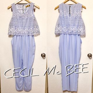 セシルマクビー(CECIL McBEE)のCECIL Mc BEE★レースTOPSオールインワン★花柄★淡いブルー系(オールインワン)