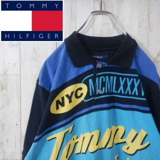 トミーヒルフィガー(TOMMY HILFIGER)のトミーヒルフィガー　90ｓ　総柄ポロシャツ　ビッグロゴ　ビックシルエット　XＬ(ポロシャツ)