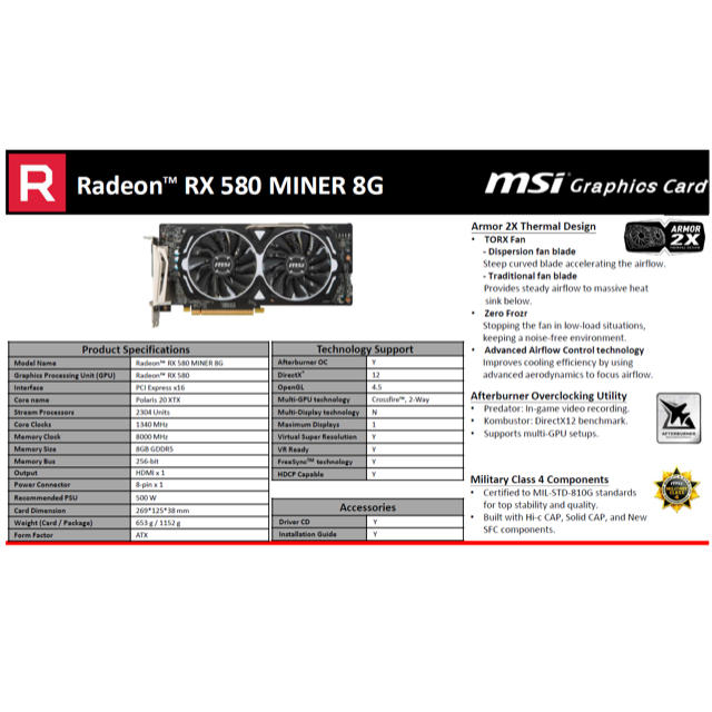 PCパーツ【ワケあり】MSI Radeon RX580 MINER 8G