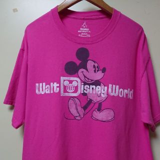 ディズニー(Disney)の☆US古着ウォルト・ディズニー・ワールドオーバーサイズTシャツミッキーピンクXL(Tシャツ/カットソー(半袖/袖なし))