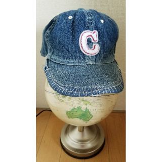 カシラ(CA4LA)のCA4LA青ブルーロゴ刺繍ステッチクラッシュ加工綿コットン野球帽子デニムキャップ(キャップ)