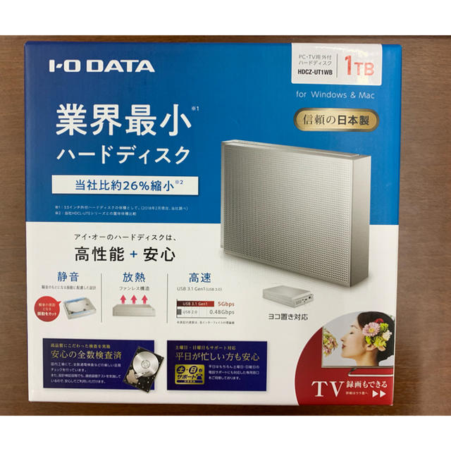 IODATA(アイオーデータ)の外付けHDD 1TB スマホ/家電/カメラのPC/タブレット(PC周辺機器)の商品写真