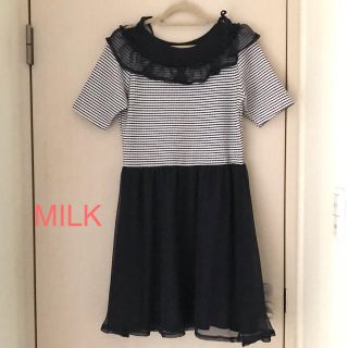 ミルク(MILK)のMILK ボーダー柄 ワンピース フリーサイズ    美品(ひざ丈ワンピース)