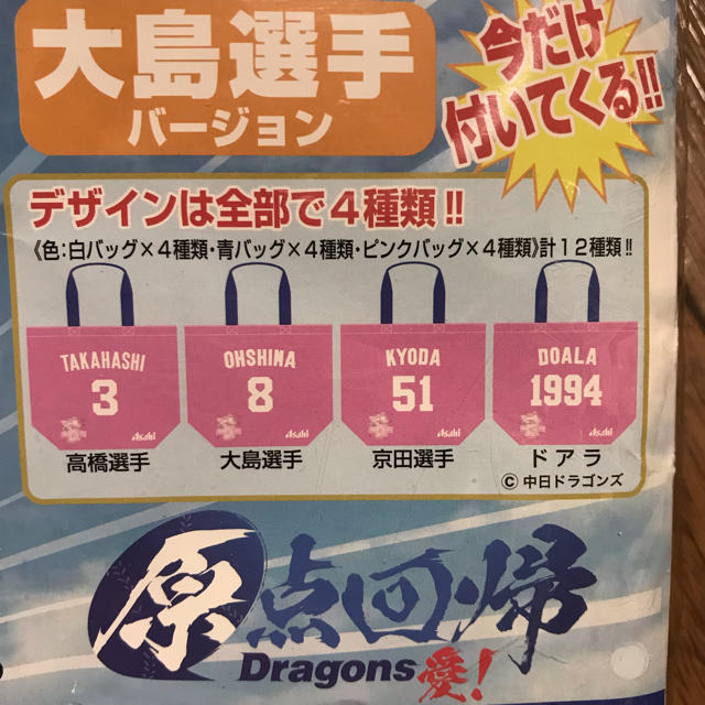 中日ドラゴンズ(チュウニチドラゴンズ)の中日ドラゴンズ エコバッグ スポーツ/アウトドアの野球(応援グッズ)の商品写真