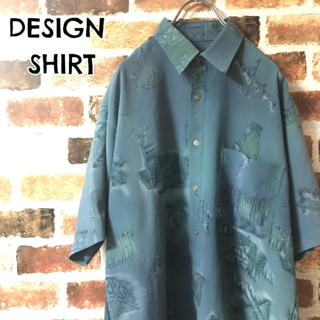 ART VINTAGE(アートヴィンテージ)の［ DESIGN SHIRT ］デザインシャツ 半袖 柄シャツ 幾何学 ブルー メンズのトップス(シャツ)の商品写真