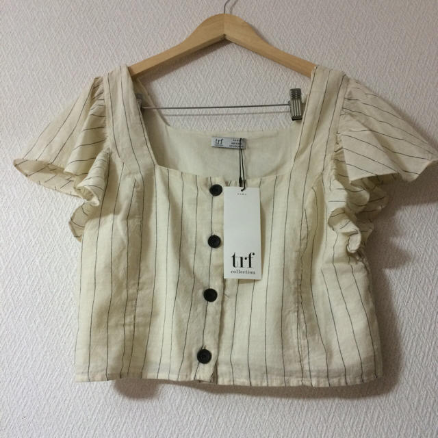 ZARA(ザラ)の新品 ZARA 前ボタンリネンストライプトップス レディースのトップス(シャツ/ブラウス(半袖/袖なし))の商品写真