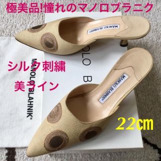 マノロブラニク(MANOLO BLAHNIK)の極美品!憧れの!マノロブラニク 美ラインポインテッドトゥ ミュール 22㎝(ミュール)