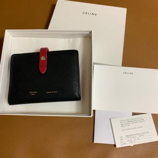 セリーヌ(celine)のセリーヌ バイカラー ストラップ 二つ折り 財布 ブラック レッド(財布)