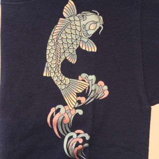 【LL】登鯉 (赤黒) 金箔押し 超レア品 むかしむかし 半袖Ｔシャツ ②(Tシャツ/カットソー(半袖/袖なし))