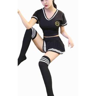 サッカー風 コスチューム 黒 チアリーダー 応援 コスプレ 衣装0616(衣装一式)