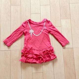 ベビーギャップ(babyGAP)のギャップGAPピンクフリルワンピースチュニックラメTシャツ長袖キッズベビー90(ワンピース)