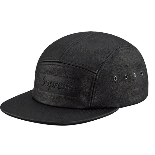 supreme Pebbled Leather Camp Cap 黒帽子