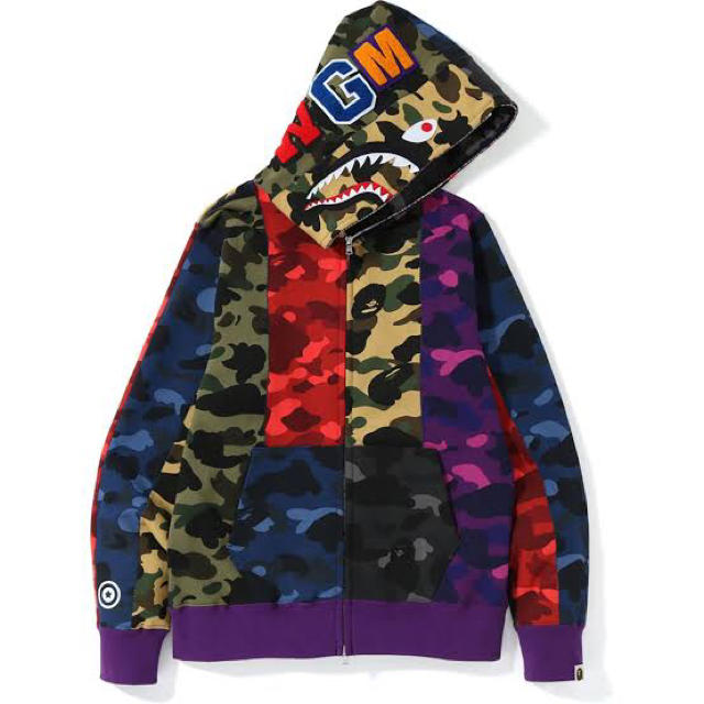 BAPE MIX CAMO CRAZY SHARK HOODIE L