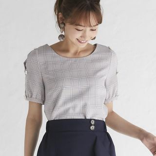 トッコ(tocco)のチラ見えシフォンが隠し味♪プチリボンスリーブグレンチェックブラウス iteale(シャツ/ブラウス(半袖/袖なし))