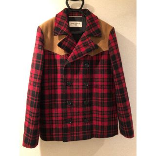 サンローラン(Saint Laurent)の【GD様専用】サンローラン 14AW レザー切替チェックPコート 46国内正規品(ピーコート)