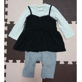 ニシマツヤ(西松屋)のカバーオール ベビー服 80サイズ ブラック グレー 長袖 女の子 ドレス(カバーオール)