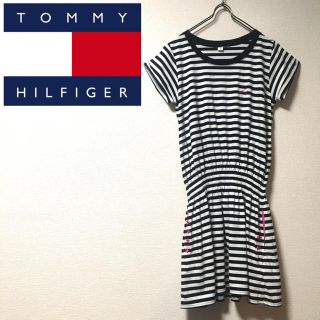 トミーヒルフィガー(TOMMY HILFIGER)の【美品】トミーヒルフィガー  ワンポイントロゴ付き ボーダー ワンピース(ミニワンピース)