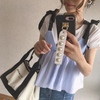 ザラ(ZARA)の肩リボンストライプトップス(カットソー(半袖/袖なし))