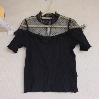 ワンアフターアナザーナイスクラップ(one after another NICE CLAUP)のプチハイネックチュールテレコトップス(Tシャツ(半袖/袖なし))