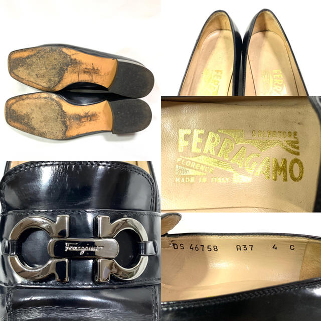 Salvatore Ferragamo(サルヴァトーレフェラガモ)のフェラガモ 約21.5cm ガンチーニ ローファー パンプス レディース 黒 レディースの靴/シューズ(ハイヒール/パンプス)の商品写真