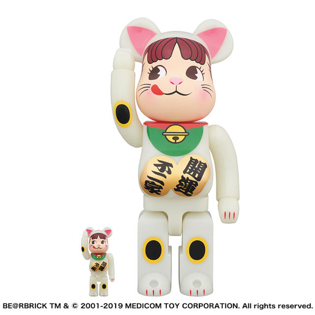 不二家 BE@RBRICK 招き猫 ペコちゃん 蓄光 100% & 400% 不二家 BE@RBRICK 招き猫 ペコちゃん 蓄光 100% & 400%