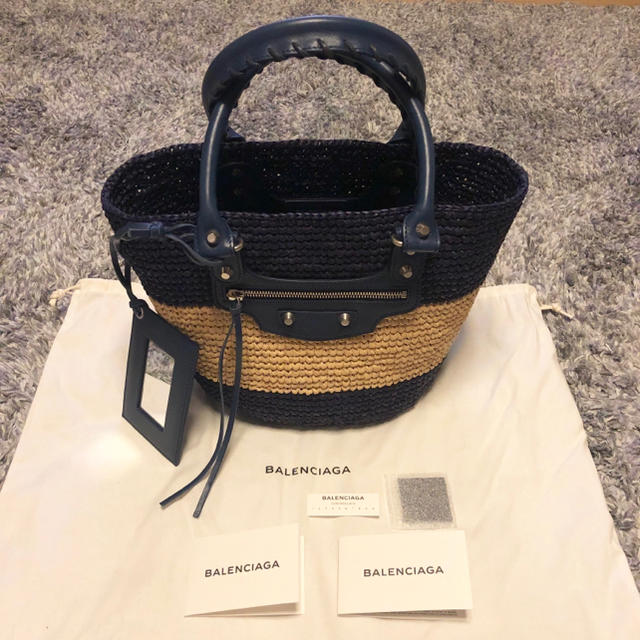 新品！BALENCIAGA Panier XS ラフィアかごバッグ ブルー