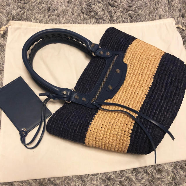 新品!BALENCIAGA Panier XS ラフィアかごバッグ ブルー | www