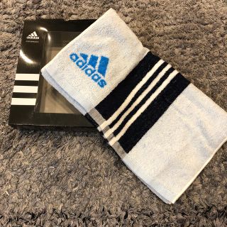 アディダス(adidas)の新品 未使用 アディダス フェイスタオル ホワイト ブルー 34×80センチ(タオル/バス用品)