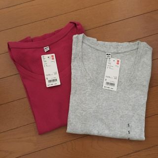 ユニクロ(UNIQLO)の新品未使用☆UNIQLO  リブ UネックT(カットソー(半袖/袖なし))