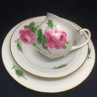 マイセン(MEISSEN)の【オールドマイセン】ピンクローズ トリオ ※難有り(食器)