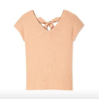 プロポーションボディドレッシング(PROPORTION BODY DRESSING)の美品☆バックリボンVニット♡コーラルピンク(カットソー(半袖/袖なし))