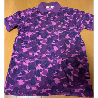 アベイシングエイプ(A BATHING APE)の値下げ BAPE 半袖ポロシャツ ファイヤーカモ紫 メンズL 中古(ポロシャツ)
