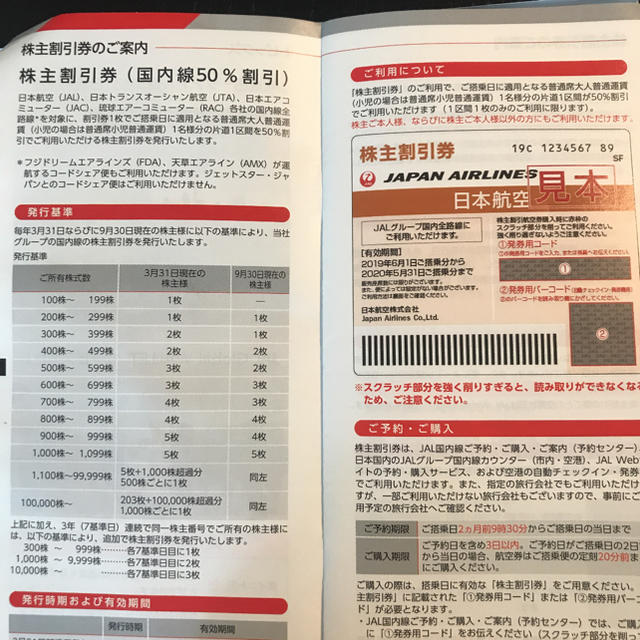 JAL(日本航空)(ジャル(ニホンコウクウ))のJAL株主割引券 チケットの優待券/割引券(その他)の商品写真