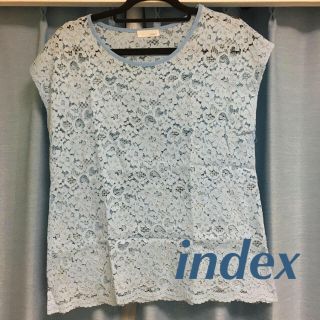 インデックス(INDEX)のindex☆花柄 レース サックスブルー(カットソー(半袖/袖なし))