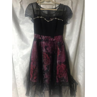 デイジーストア(dazzy store)のAライン キャバドレス 黒×ピンク薔薇(ナイトドレス)