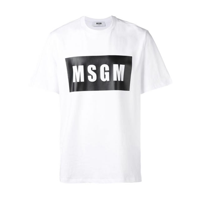 トップスMSGM エムエスジーエム   ボックス ロゴ Tシャツ ホワイト メンズ