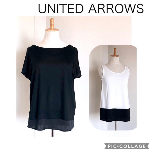 UNITED ARROWS green label relaxing(ユナイテッドアローズグリーンレーベルリラクシング)のUNITED ARROWS 黒レイヤードTシャツ&キャミソール セット レディースのトップス(Tシャツ(半袖/袖なし))の商品写真