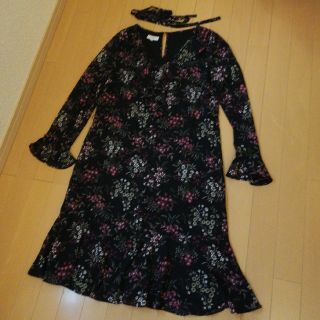 LAURA ASHLEY 花柄　ロングワンピース　リボンベルト　フレア　Aライン